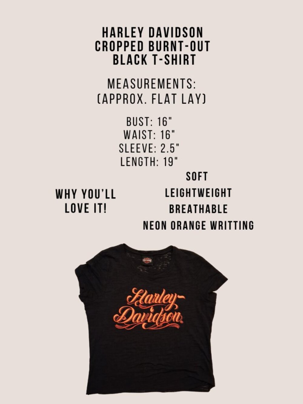 Harley Davidson Cropped Tee Medium Black Burnout | Biker Graphic Crop Top - Picture 2 of 7